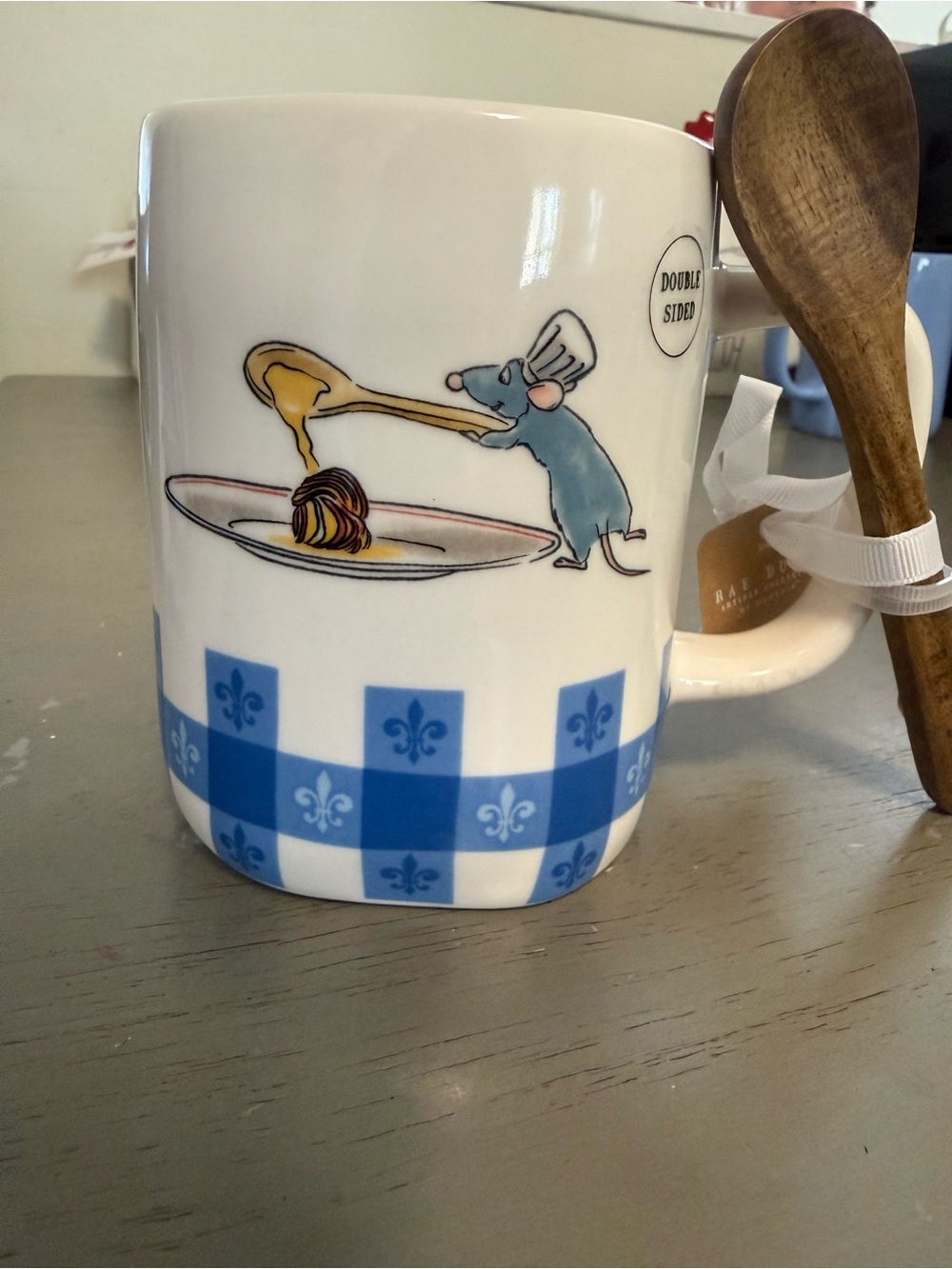 Rae Dunn “RATATOUILLE” double sided coffee mug w/ wooden  spoon